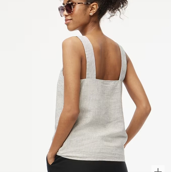J Crew Striped linen-blend squareneck tank top NWT Size XS in black and white - Picture 3 of 7